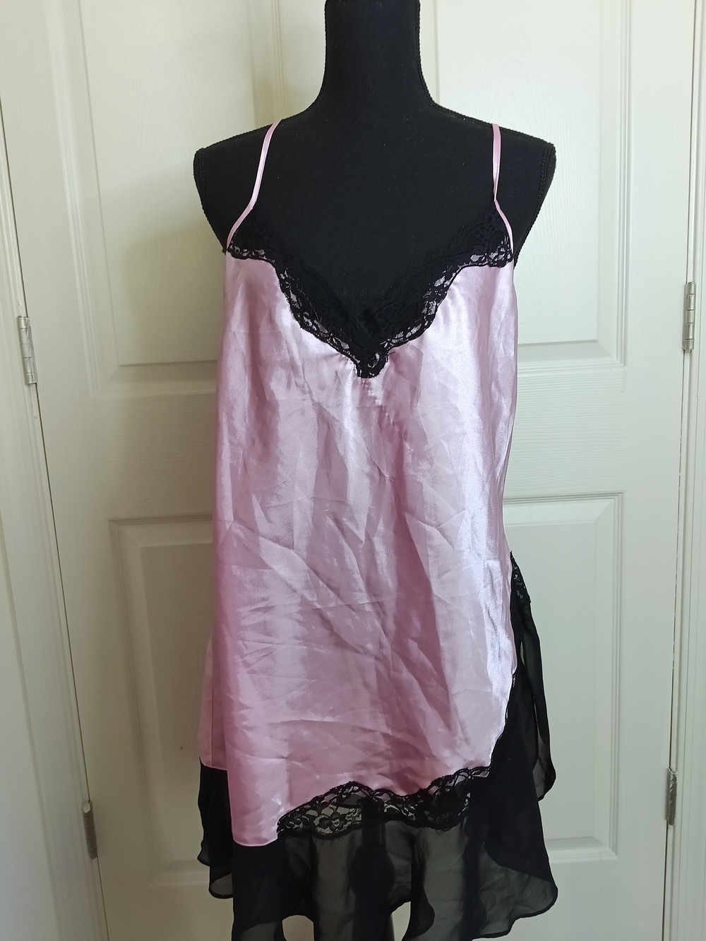 Secret Treasures Pink and Black Satin Lace Chemise